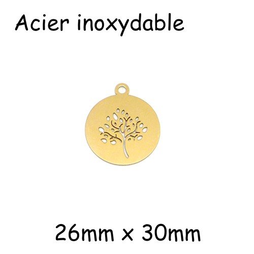 Pendentif sequin arbre de vie doré en acier inoxydable - 26x30 mm