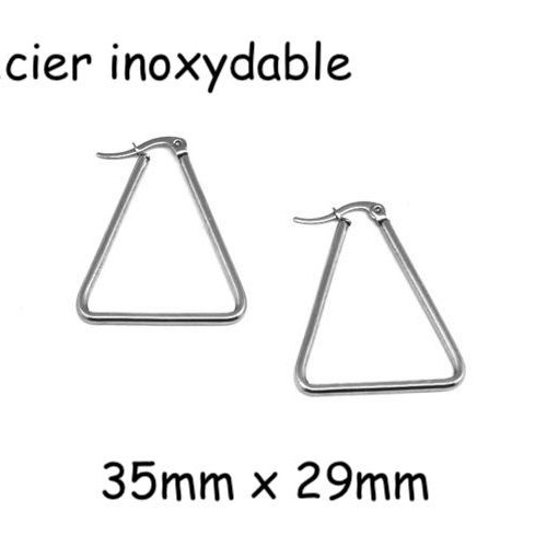 1 paire supports boucles d'oreilles créole triangle argenté en acier inoxydable argenté - tendance géométrique