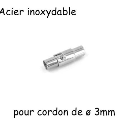 Fermoir aimanté argenté pour cordon de 3mm en acier inoxydable