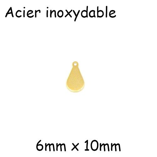 4 mini sequins goutte doré en acier inoxydable - 6 x 10mm