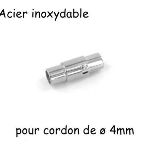 Fermoir aimanté argenté pour cordon de 4mm en acier inoxydable