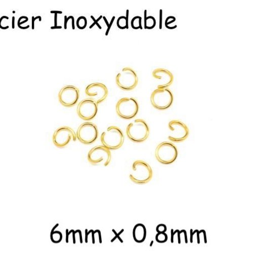 40 anneaux de jonction doré en acier inoxydable 6mm x 0,8mm