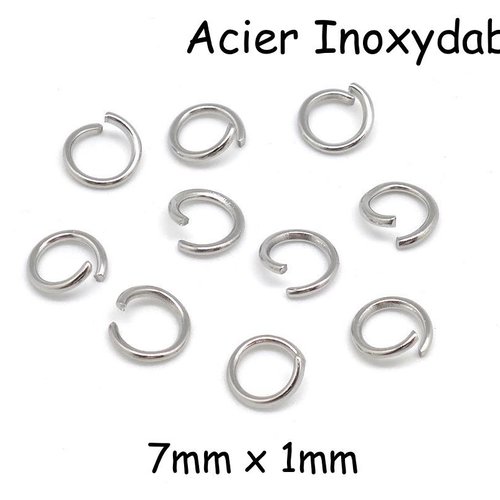 100 anneaux de jonction épais en acier inoxydable argenté 7mm x 1mm