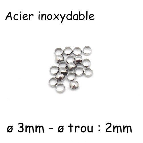 30 perles à écraser argenté en acier inoxydable pour cordon de 1,5mm à 2mm