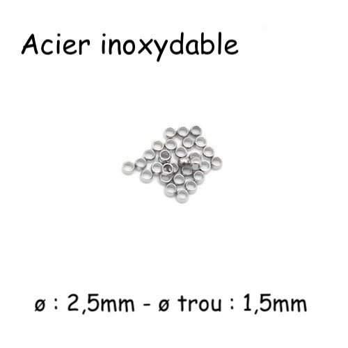 30 perles à écraser argenté en acier inoxydable pour cordon de 1mm à 1,5mm