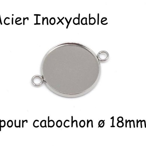 4 perles connecteur pour cabochon de 18mm en acier inoxydable argenté