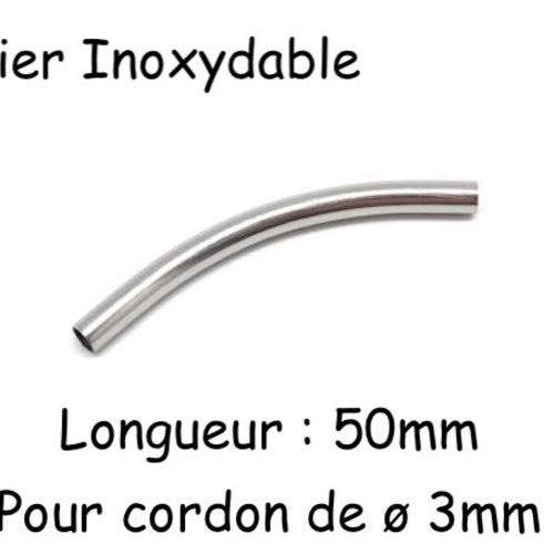 3 perles tube incurvé pour cordon de 3mm en acier inoxydable argenté