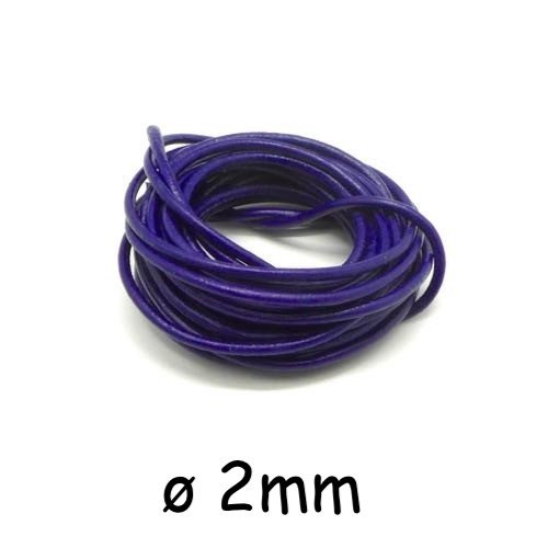 2m cordon cuir 2mm de couleur bleu indigo violet