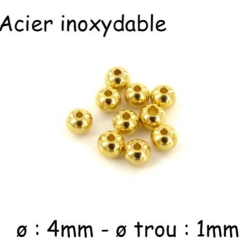 10 perles ronde 4mm en acier inoxydable doré