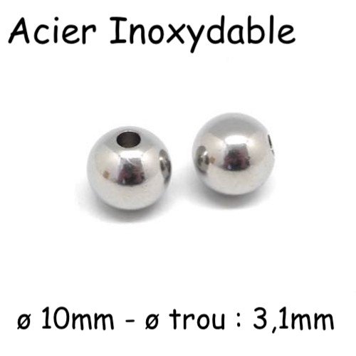 5 perles ronde 10mm argenté en acier inoxydable argenté