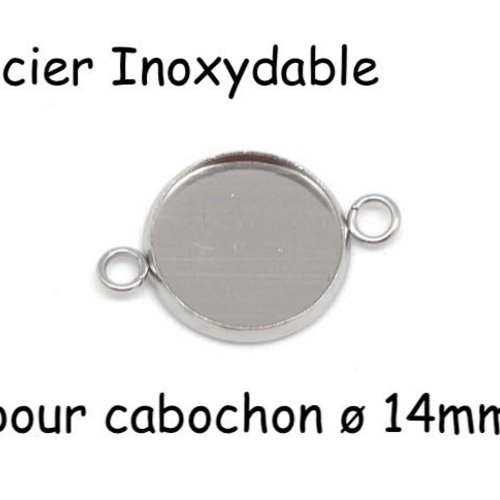 4 perles connecteur pour cabochon de 14mm en acier inoxydable argenté