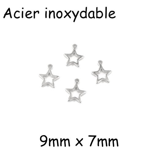 10 petites breloques étoile argenté en acier inoxydable 9mm x 7mm