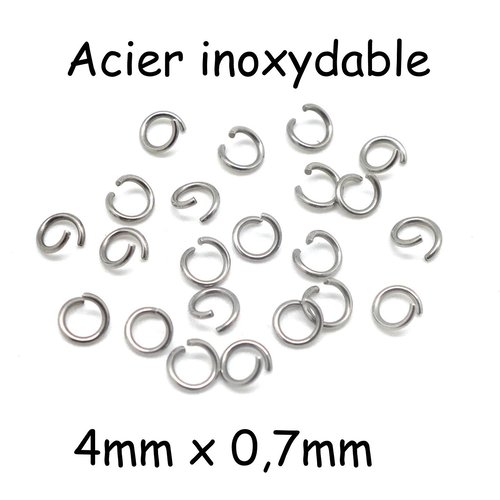 135 anneaux de jonction 4mm en acier inoxydable argenté épaisseur 0,7mm
