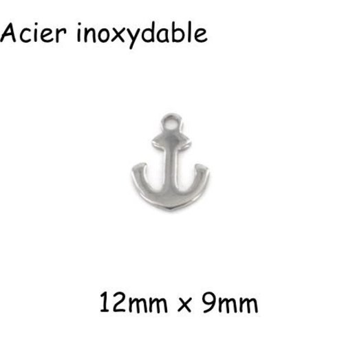 10 petites breloques ancre marine argenté en acier inoxydable 12mm