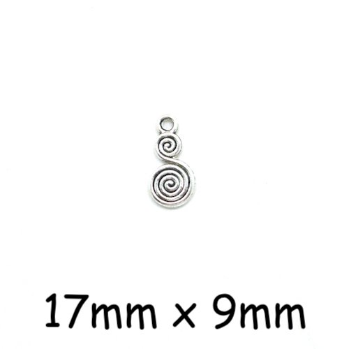 10 breloques pendentifs spirale, réglisse argenté en métal 17x9mm