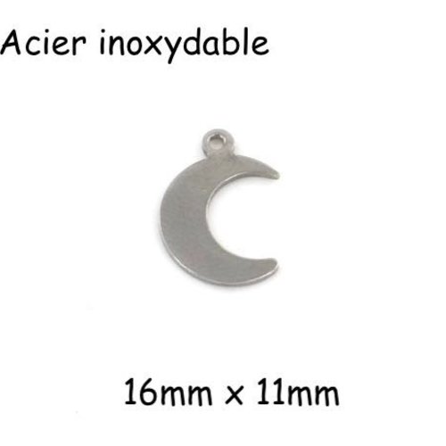 10 pendentifs lune en acier inoxydable argenté 16mm