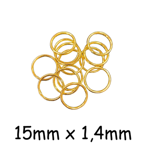 25 anneaux de jonction épais, résistant en métal doré 15mm x 1,4mm