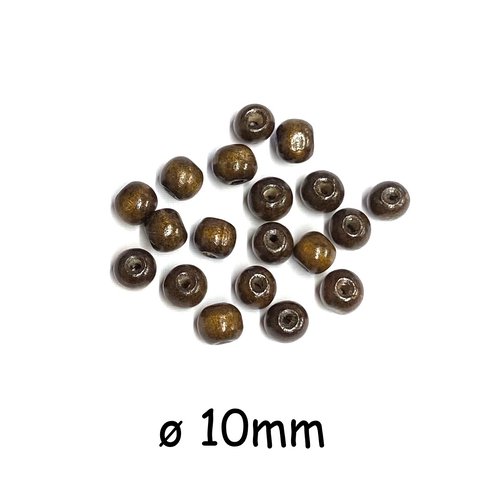 50 perles bois 10mm ronde 10mm marron café