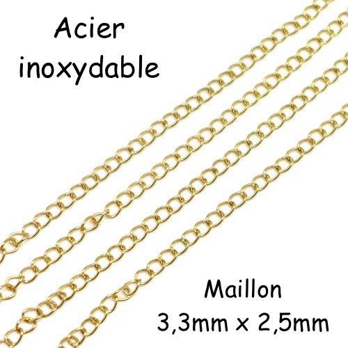 1m de chaînette fine doré en acier inoxydable 3,3mm pour création chaine de rallonge, chainette de réglage
