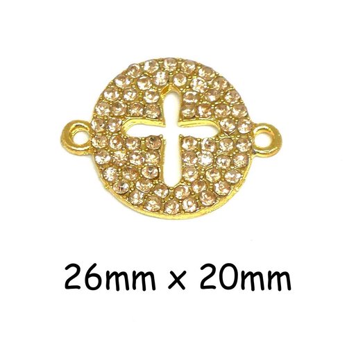 Perle connecteur croix en métal doré et strass brillant couleur ambre