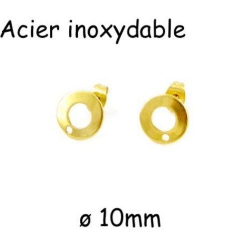 2 clous puce de boucles d'oreilles en acier inoxydable doré forme sequin évidé 10mm