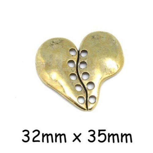 2 perles coeurs connecteurs doré pâle en métal à 10 trous, connecteur multi-rangs