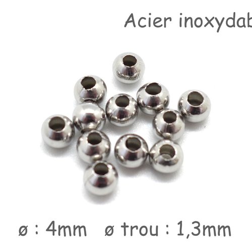 100 perles ronde 4mm en acier inoxydable argenté