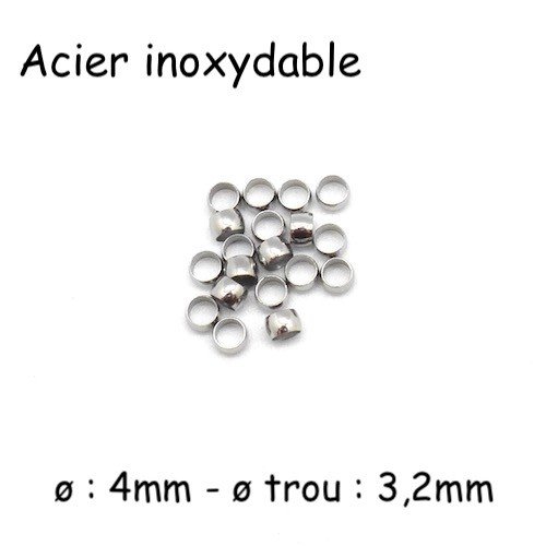 30 perles à écraser argenté en acier inoxydable pour cordon de 3mm