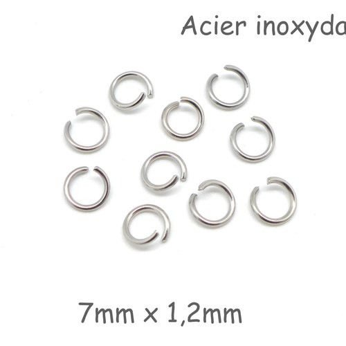 70 anneaux de jonction épais en acier inoxydable argenté 7mm x 1,2mm