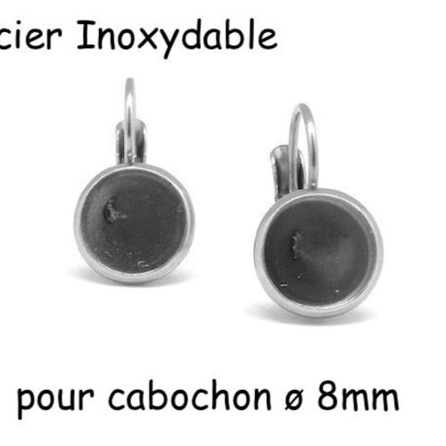 Boucles d'oreilles dormeuse pour cabochon de 8mm en acier inoxydable argenté - 1 paire
