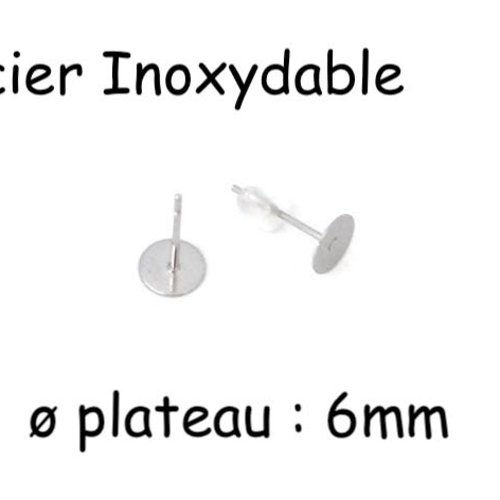 20 supports plateau puce de 6mm pour boucles d'oreilles en acier inoxydable argenté
