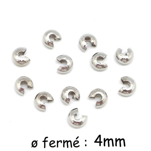 30 perles cache noeud, cache perle à serrer 4mm en métal argenté