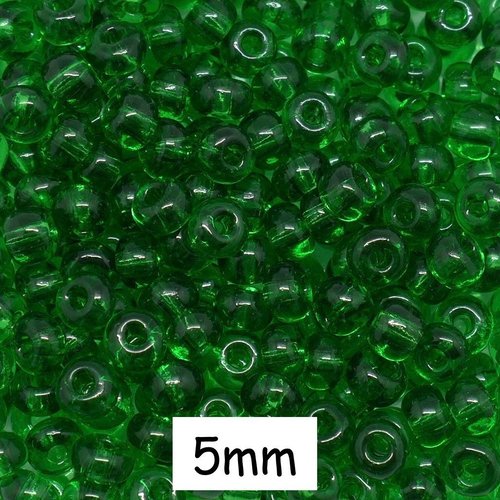 R-30g perles de rocaille 5mm vert foncé transparent