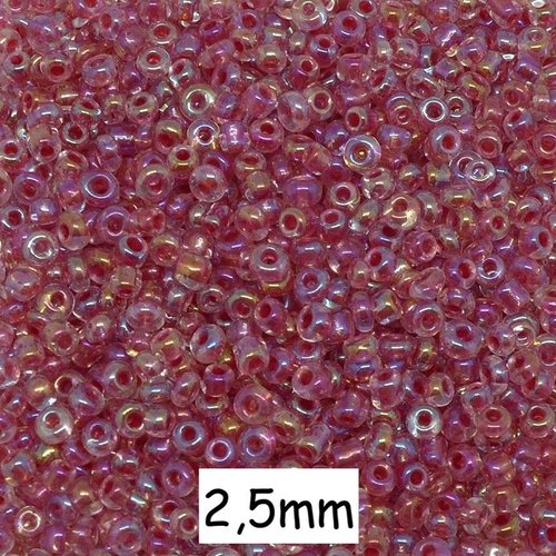 30g perles de rocaille 2,5mm rose irisé, avec reflet