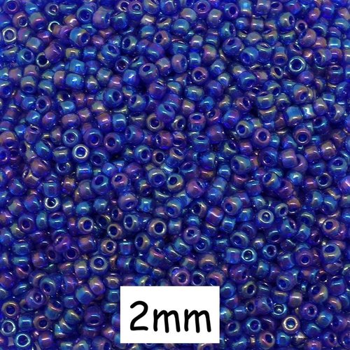 R-30g perles de rocaille 2mm de couleur bleu irisé violet