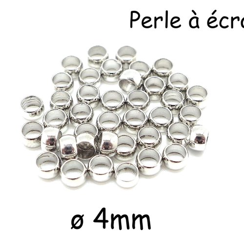 75 perles à écraser métal argenté brillant blanc 4mm