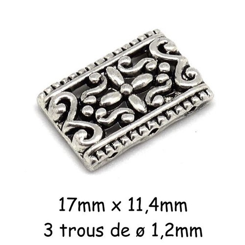 10 perles intercalaire en métal argenté style ethnique 3 trous