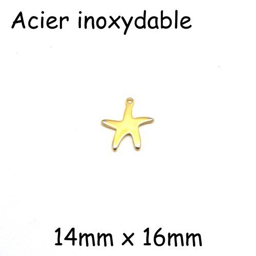 2 breloques étoile de mer doré en acier inoxydable 14mm x 16mm