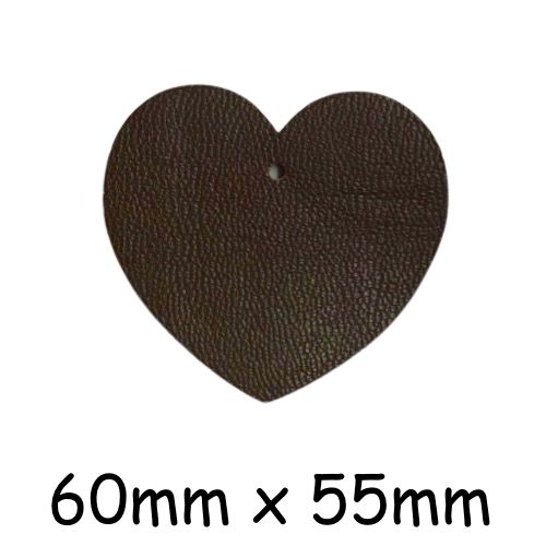 2 grand pendentif coeur en cuir marron foncé souple 6cm