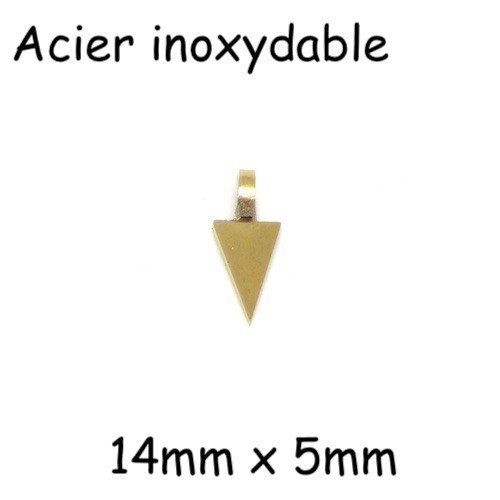 4 petites breloque triangle doré en acier inoxydable 14mm x 5mm, couleur or