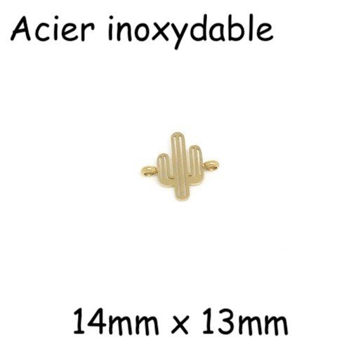 4 perles connecteur cactus doré en acier inoxydable 14mm x 13mm
