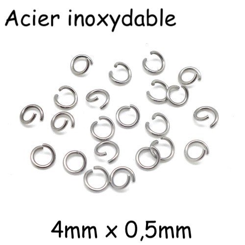 230 anneaux de jonction 4mm x 0,5mm argenté en acier inoxydable
