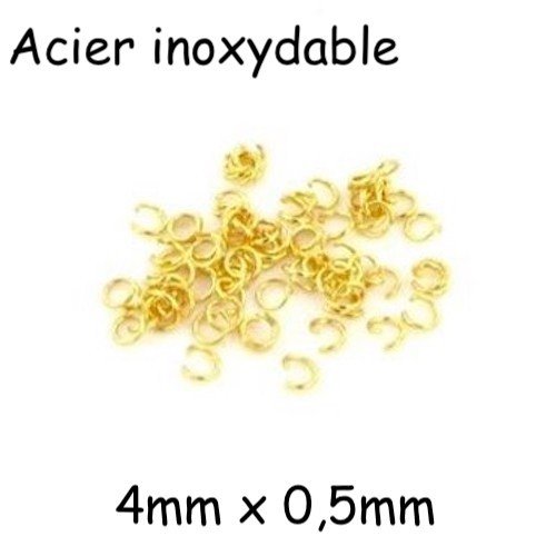 100 anneaux brisés doré en acier inoxydable 4mm x 0,5mm
