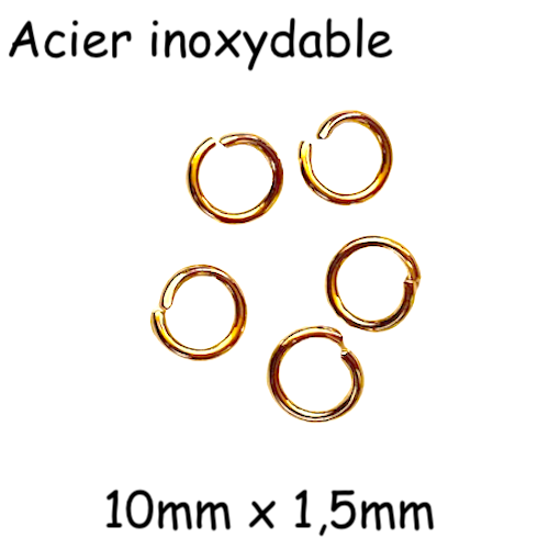 5 anneaux ouverts doré 10mm en acier inoxydable 10x1,5mm - anneaux de jonction