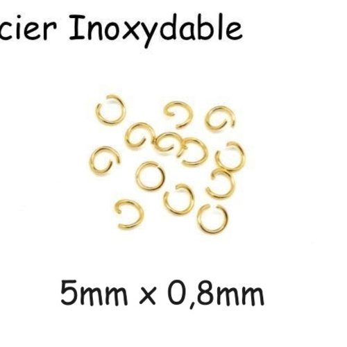 50 anneaux de jonction doré en acier inoxydable 5mm x 0,8mm