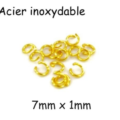 15 anneaux ouverts doré résistant en acier inoxydable 7mm x 1mm