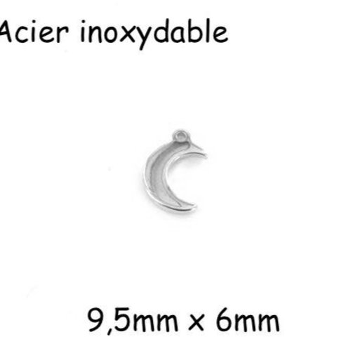 5 petits pendentifs lune argenté en acier inoxydable 9,5mm