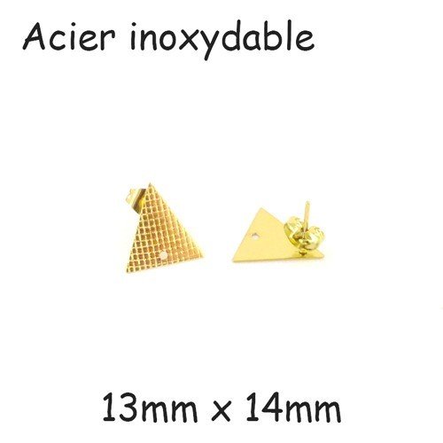 2 clous puce de boucle d'oreille en acier inoxydable doré forme triangle