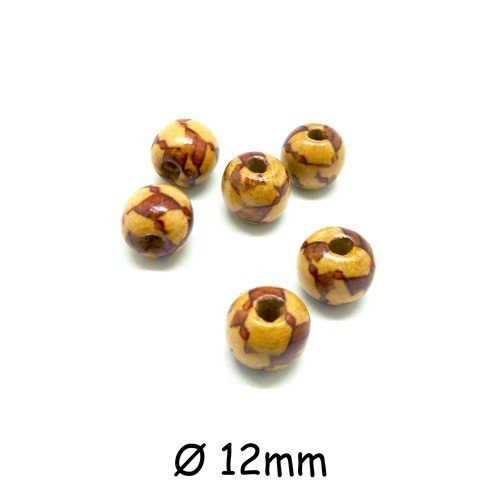 20 perles rondes en bois motif géométrique losange 12mm