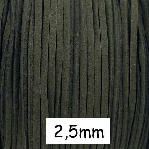 2m cordon plat daim synthétique de couleur vert épinard 2,5mm